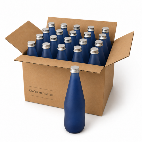 Bottiglia 750ml in vetro satinato blu per acqua Ho.Re.Ca. - Confezione da 20 pz