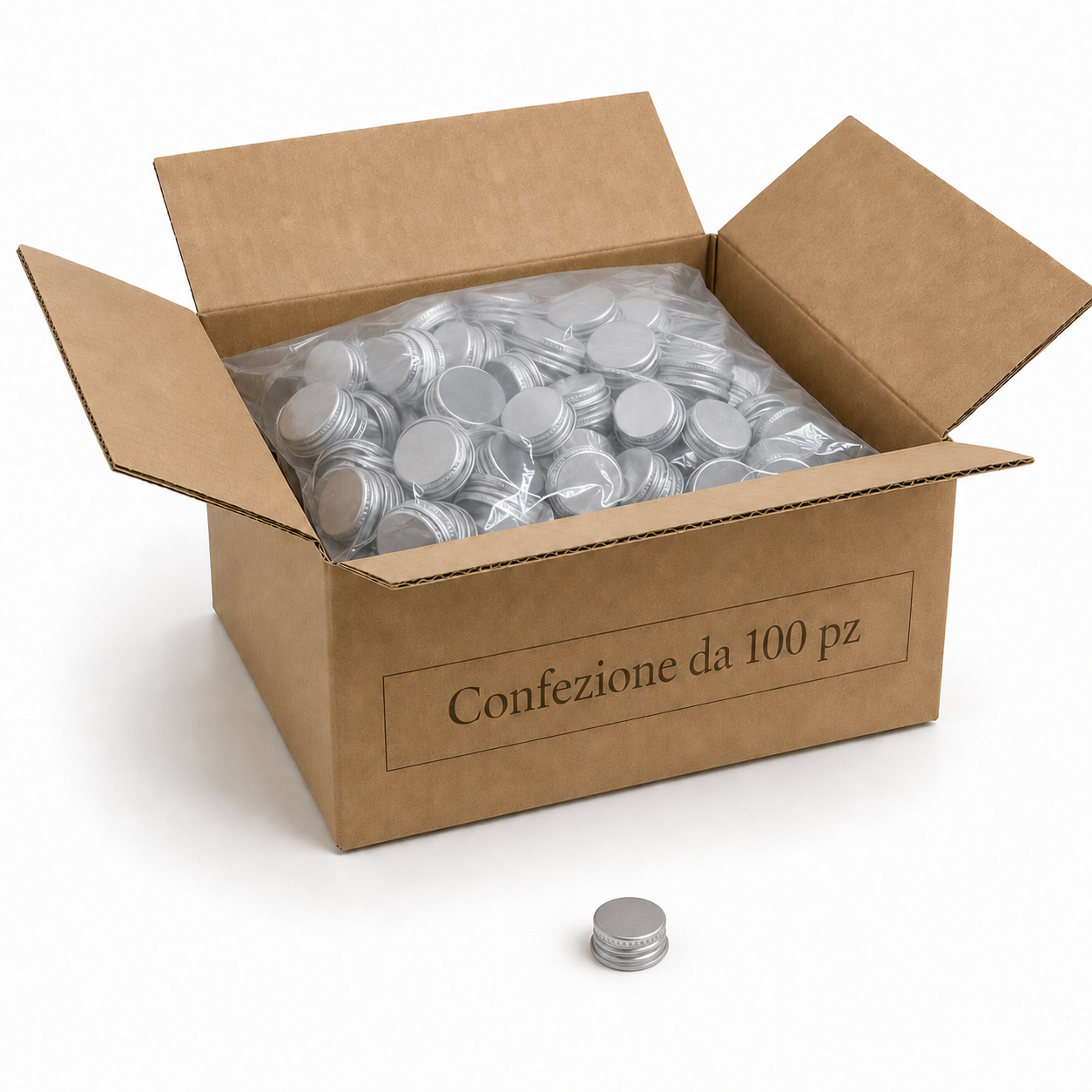 Tappo igienico monouso momentaneo filettato color argento per bottiglie – Confezione da 100 pezzi